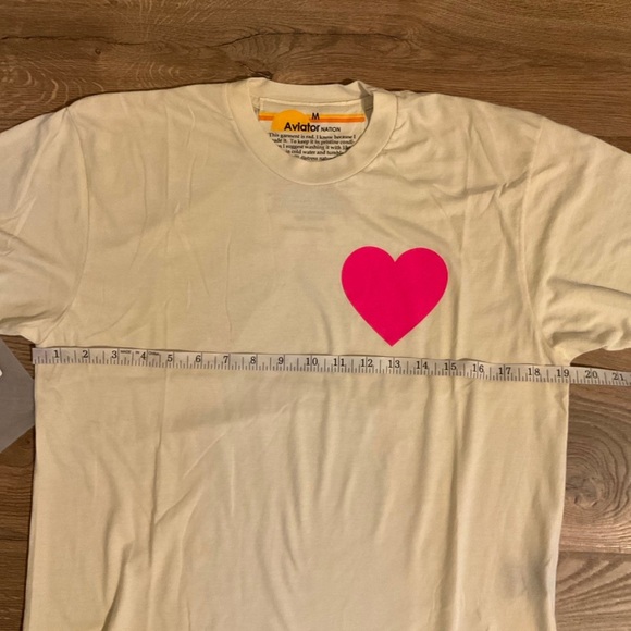 Aviator Nation Heart Print Boyfriend Tee in vintage white and pink, M, NWT! - Picture 7 of 9